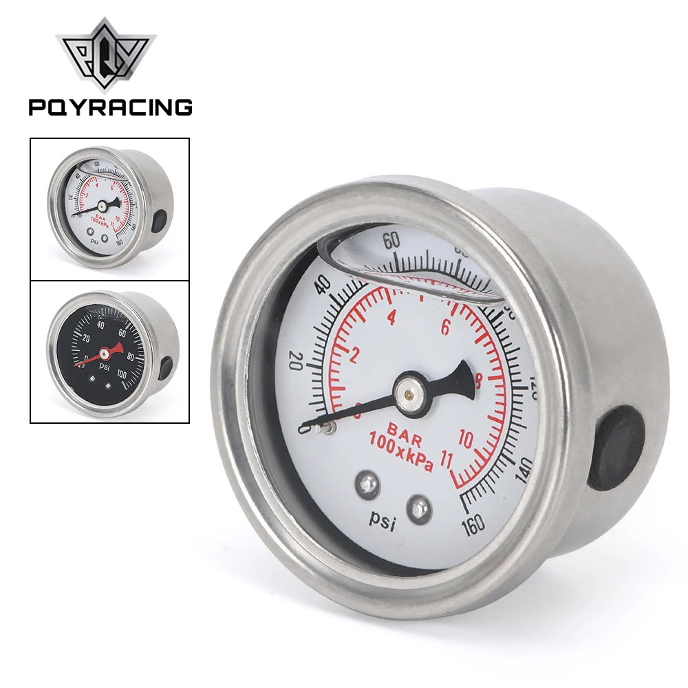 PQY - Fuel Pressure Gauge Liquid 0-100 psi Oil Pressure Gauge Fuel Gauge Black/white Face PQY-OG33