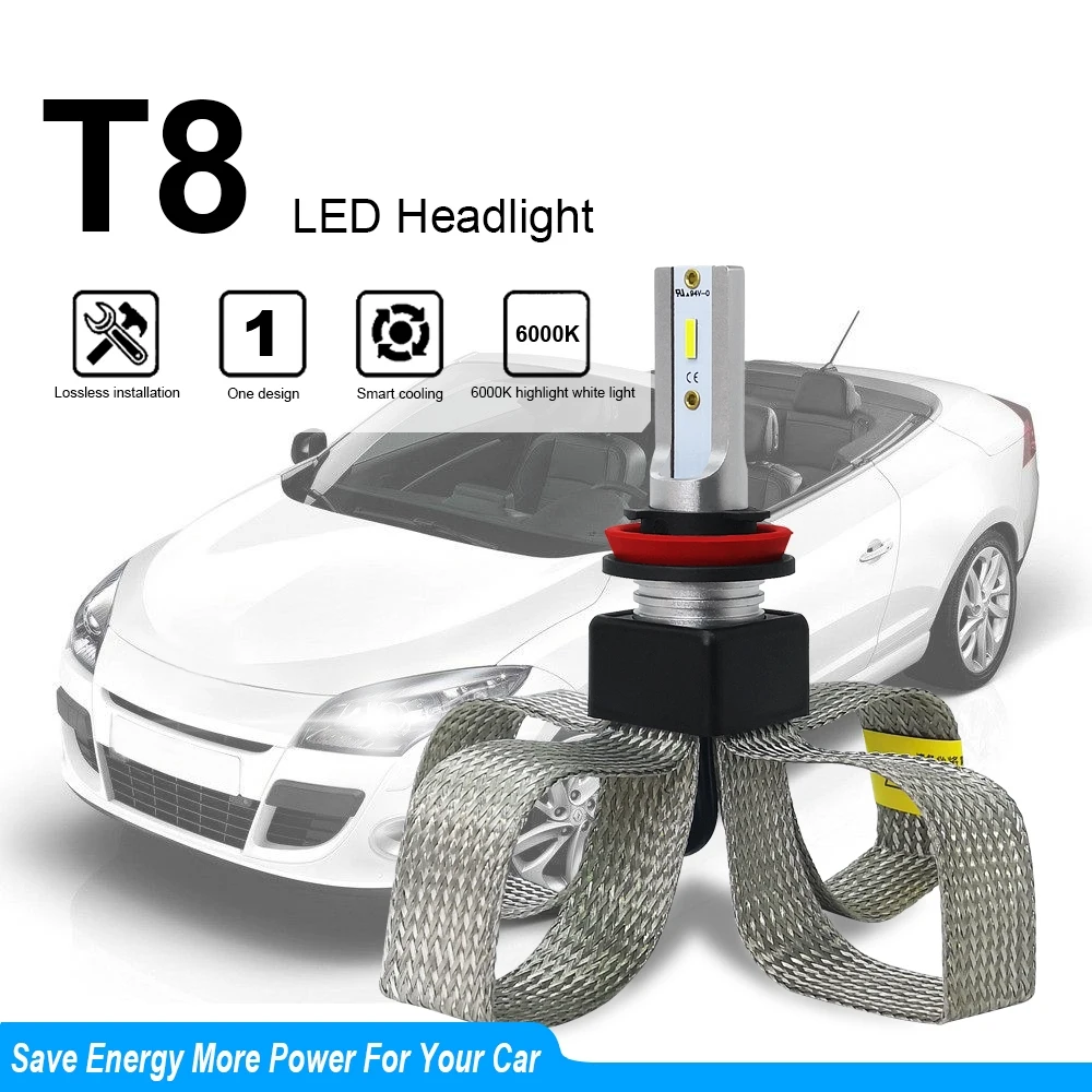 2pcs Copper Braid 15000LM LED H8 H9 H11 150W Headlight Bulbs with 6000K Cool White Light Low Beam 12V 24V Fog Lights Headlamp