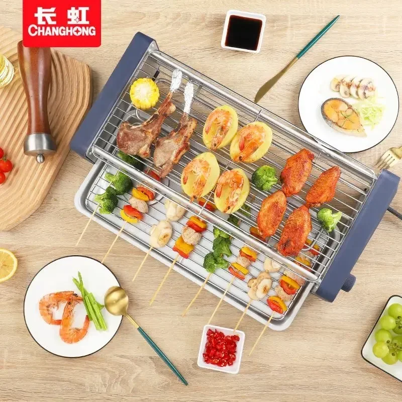 New electric barbecue. Electric grill pan. For home use. Barbecue grill. Kebabs. Multifunctional. Indoor electric grill pan.