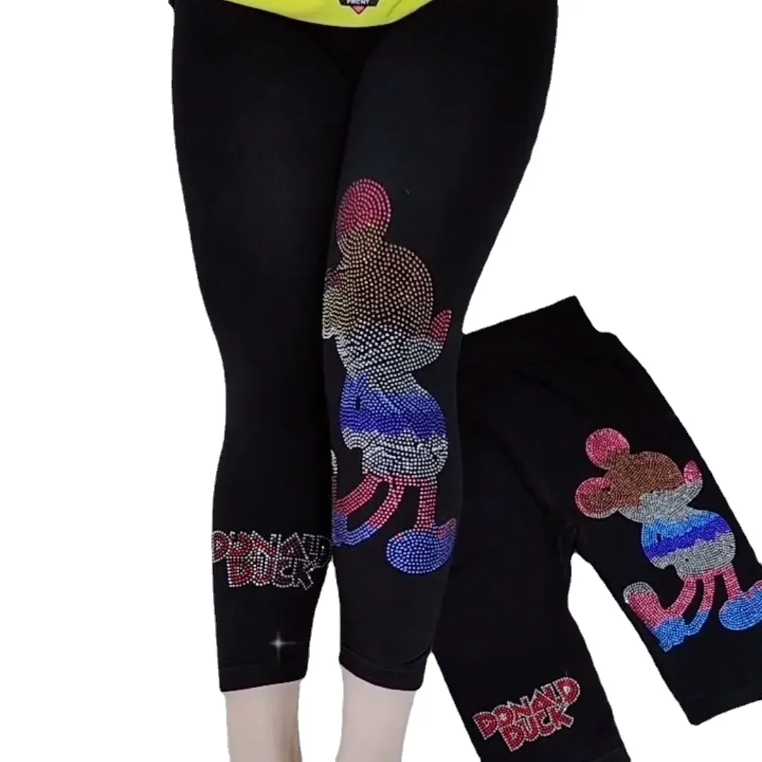 High Stretch Capris Bottom Rhinestone Leggins Drop shipping 100kg Women Leggings High-Waist Cartoon Diamond Leggings Pants 1