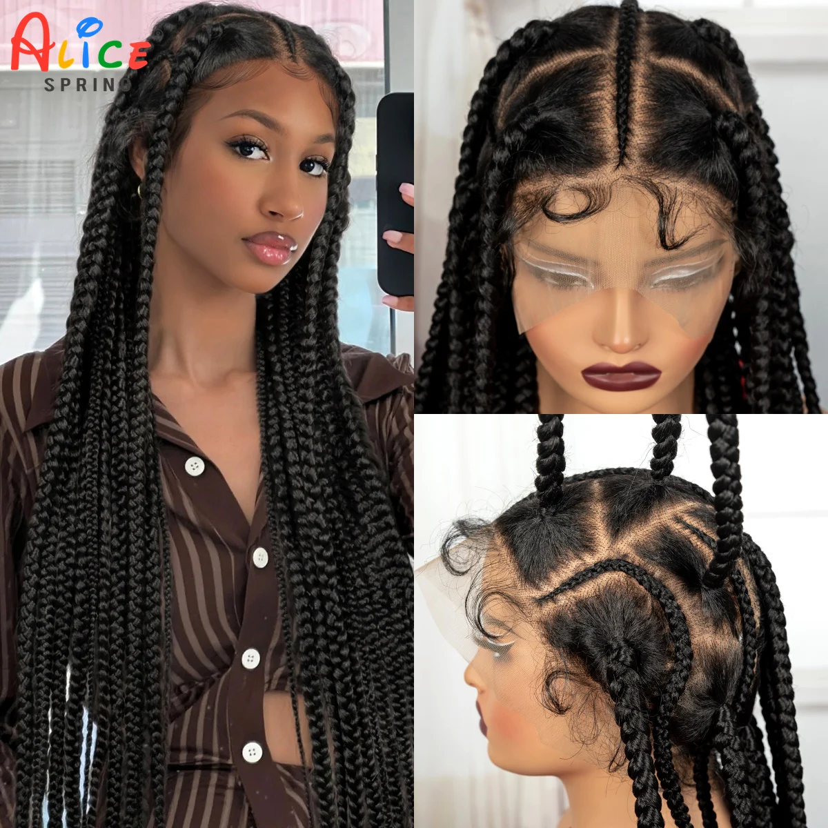 Cornrow Braided Wigs 34inch Synthetic Full Lace Kontless Braided Wigs Lace Frontal Braided Lace Wigs for Black Women