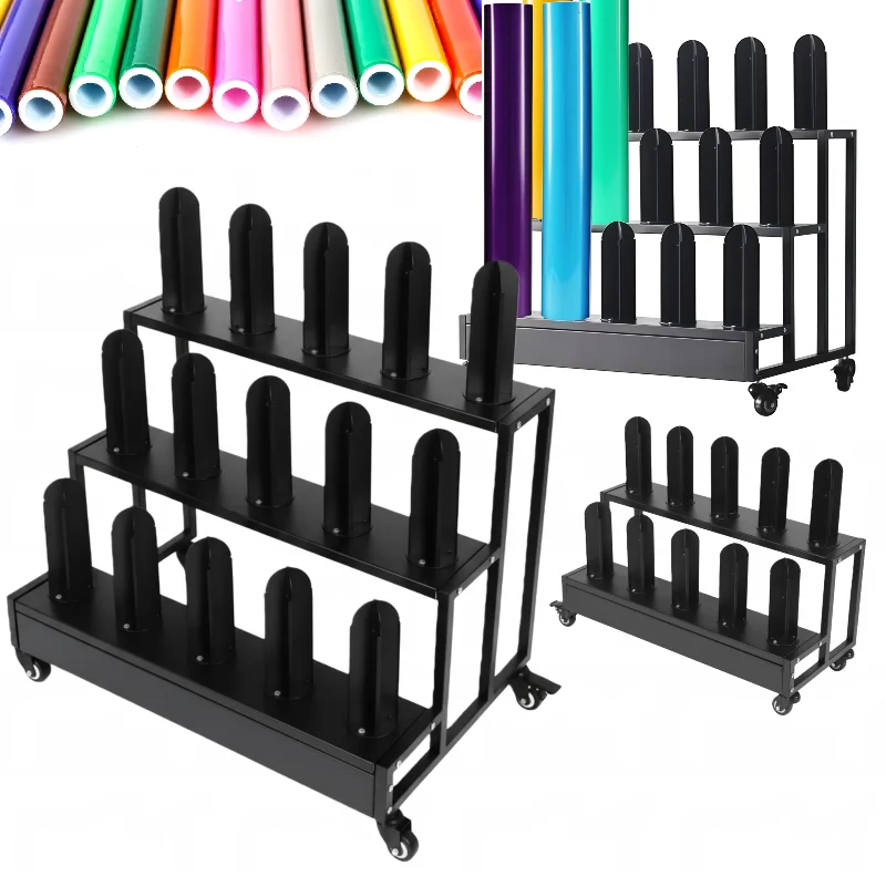 

Vinyl Car Wrap Film Display Rack, 2/3 Layer Vinyl Roll Holder Commercial Textile Fabric Roll Holder with Wheels
