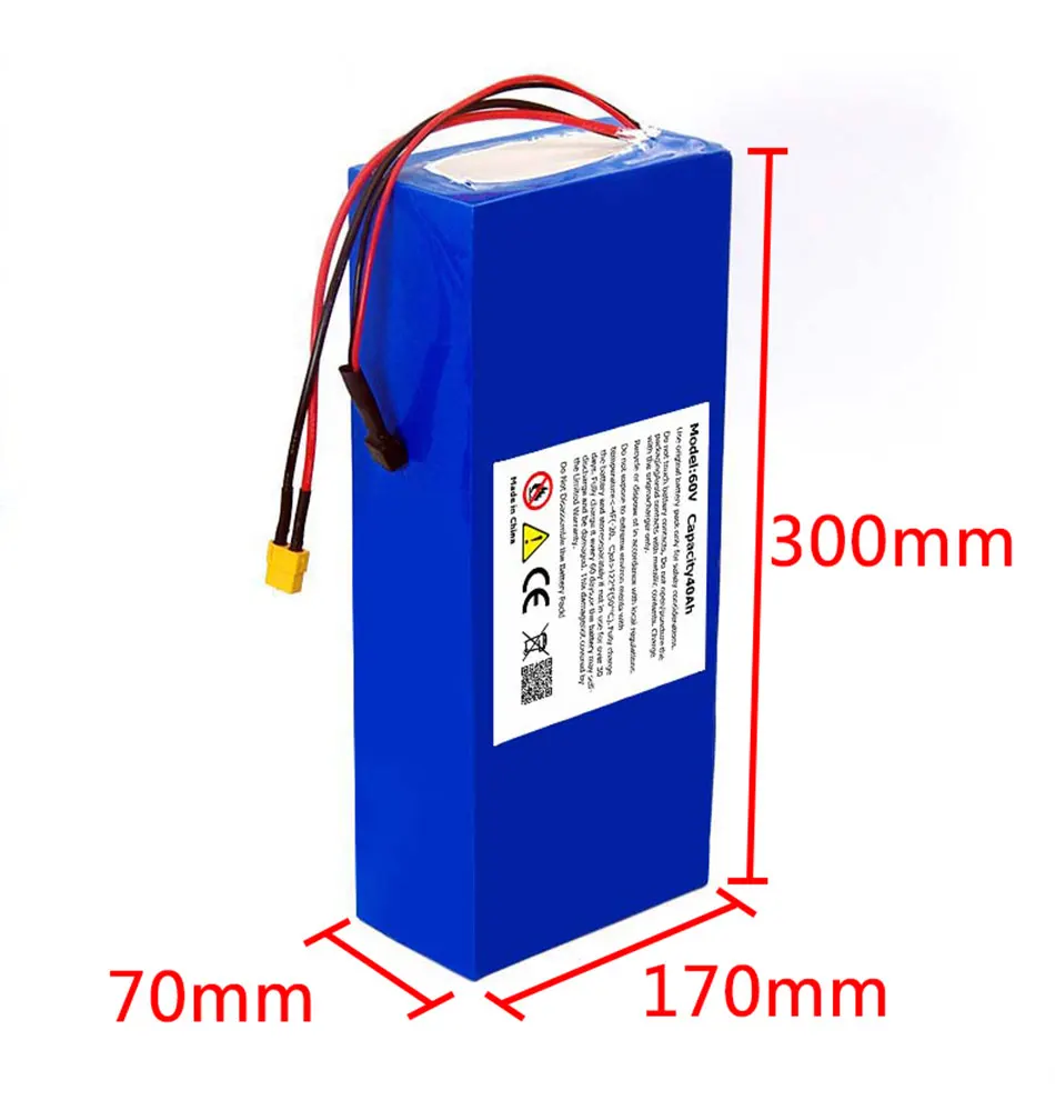 60V 40AH Electric Bike 18650 Battery for Scooter Motorcycle 67.2V 3000W rechargeable battery with same port BMS+3A charger