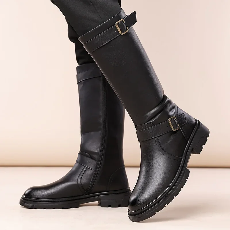 

Men's leather boots, zipper long boots, European and American style outdoor knight boots, high boots