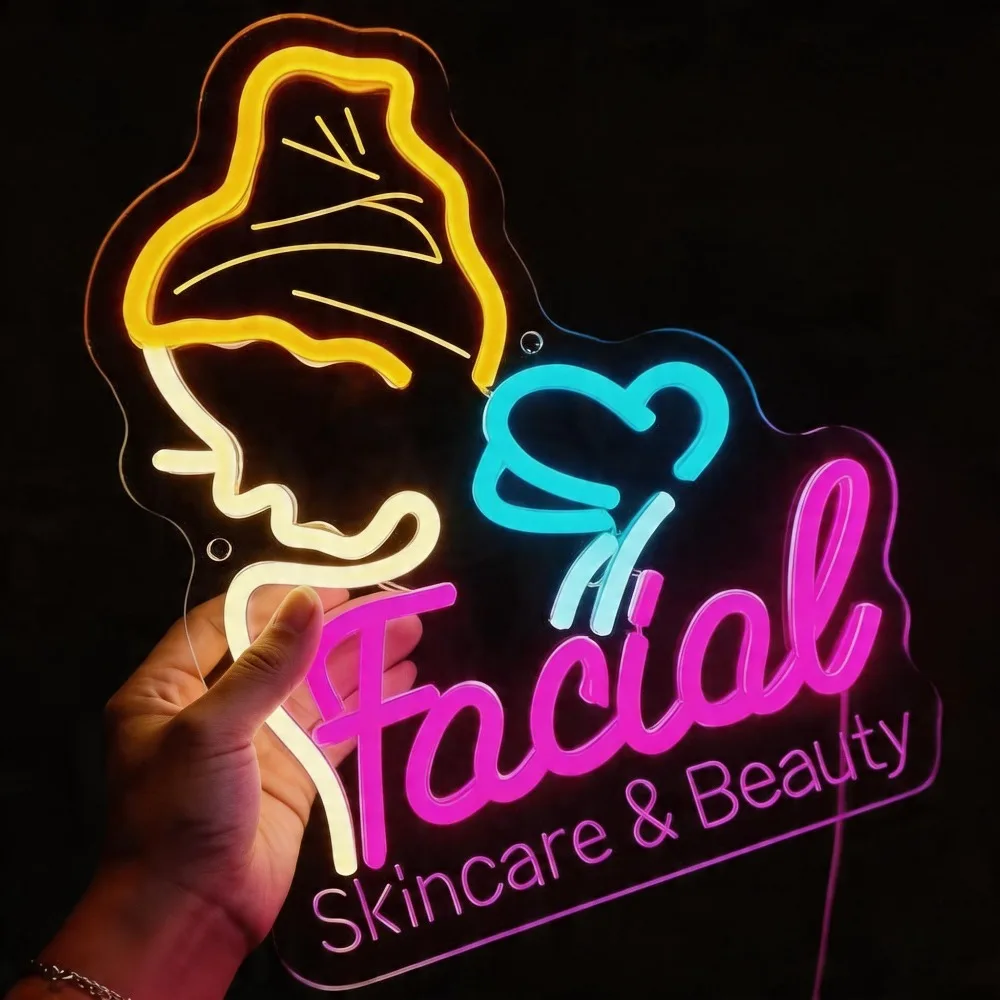 Facial Neon Sign Skin Care Neon Lights Hanging Wall Art Decoration for Business Beauty Room Spa Hair Salon Lash Lounge Studio