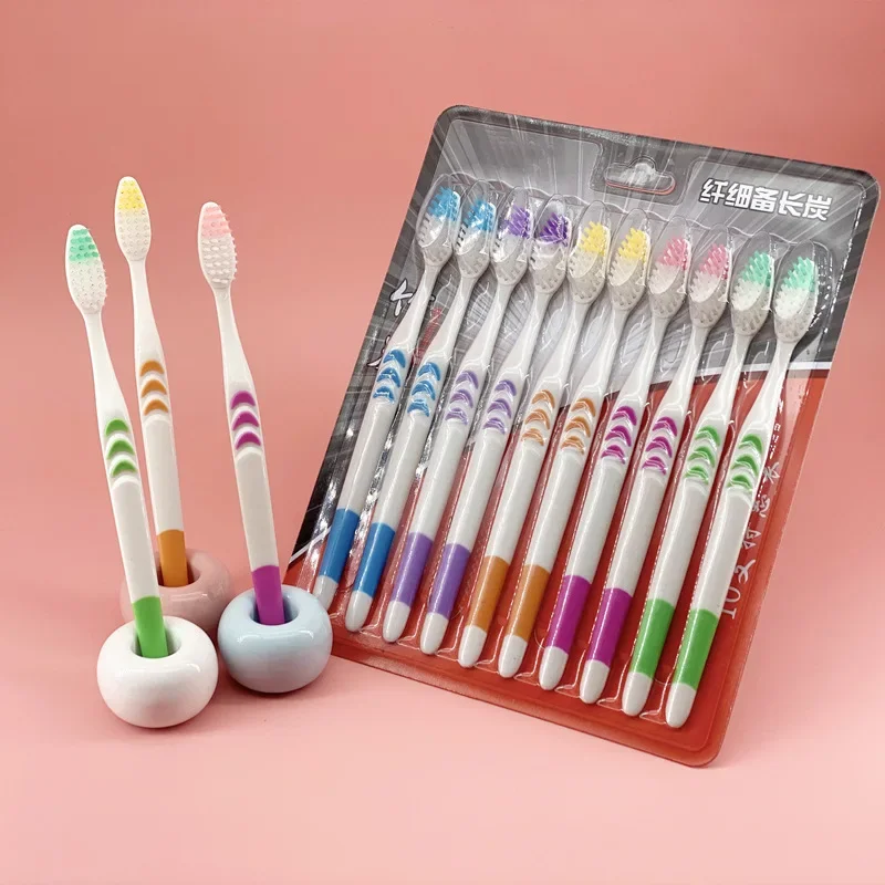 

10PC Personal Environmental Bamboo Charcoal Toothbrush for Oral Health Low Carbon Medium Soft Bristle Wooden Handle Toothbrush