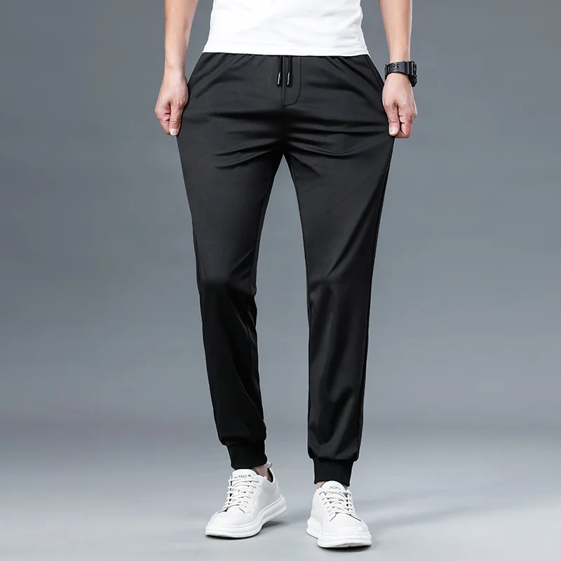 2022 Spring Summer New Jogger Pants Men Fashion Drawstring Casual Knitted Fabric Threaded Foot Thin Trousers Male Brand