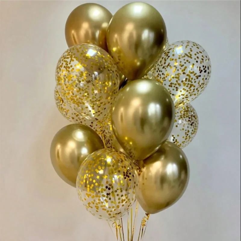 30pcs 10inch Gold Confetti Metallic Balloons Black Latex Ballon Globos Adult Anniversary Wedding Birthday Party Decoration