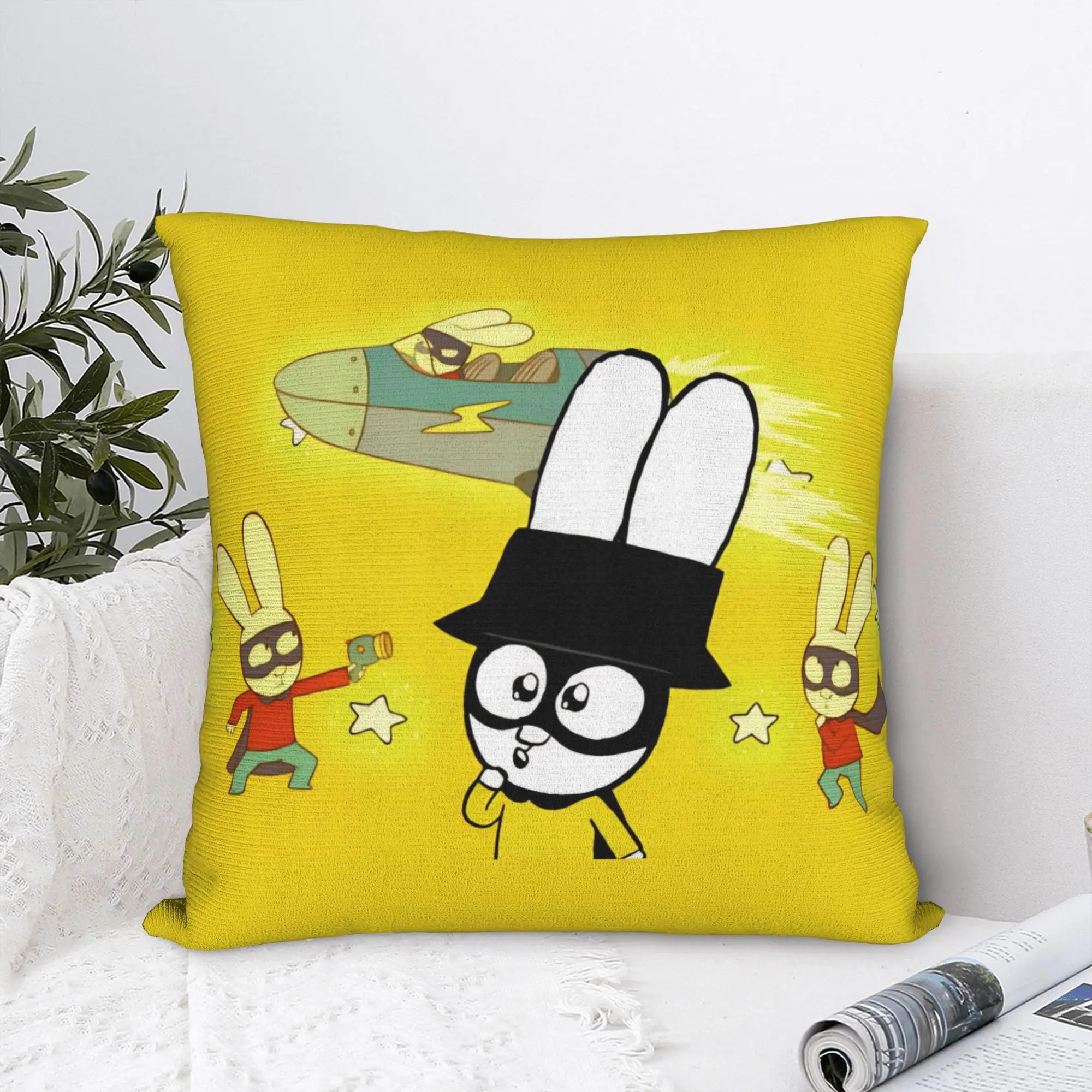 Simons Super Rabbit Cute Cartoon  Square Pillow Cases Bunny  Cushion Cover Awesome Zippered Decor Pillowcase for Home 18