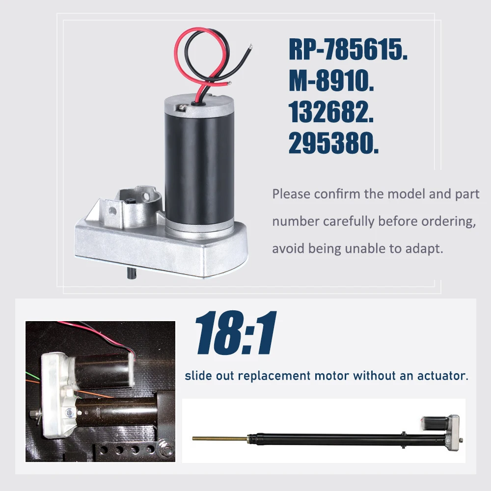 Motor deslizante para RV Jayco Winnebago Keystone RV relación 18:1 30 amperios 12 voltios Camper deslizable hacia fuera RP- 785615   M-8910 132682