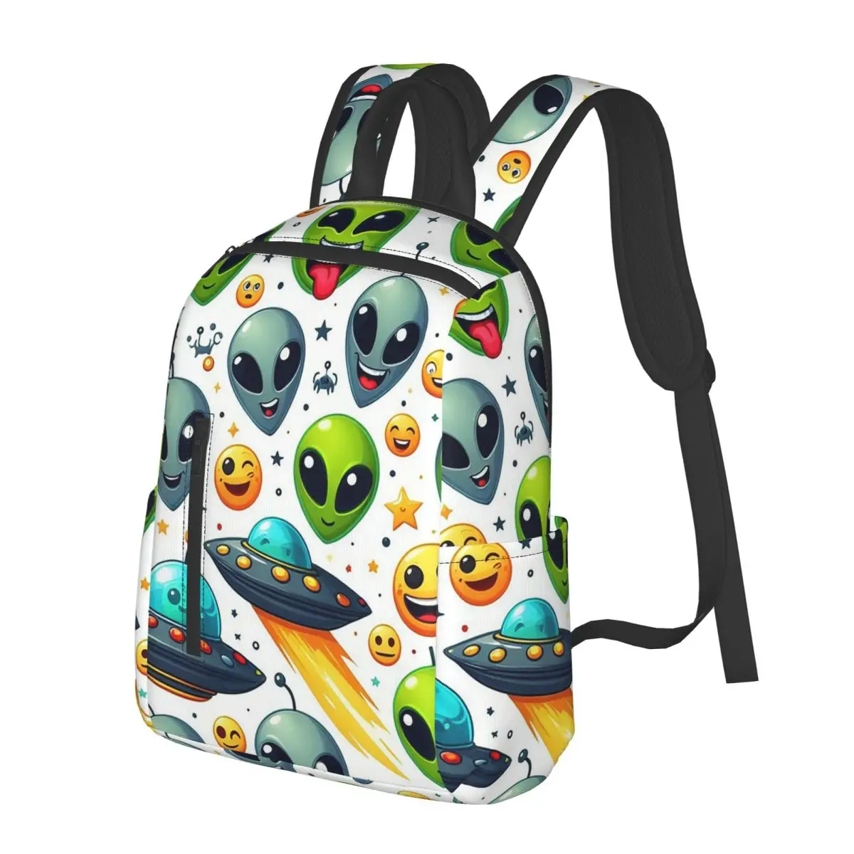 Green Alien And UFO Pattern Student Backpack School Bag Hiking Travel Daypack for Men Women Bookbag Shoulder Bags