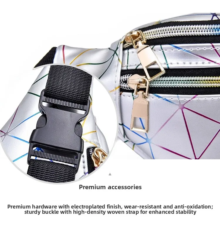 Casual Sport Waist Bag Women's Crossbody Geometric Pattern PU Laser Bag Fashionable Popular Ladies Mobile Phone Change