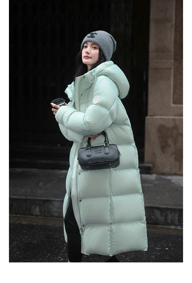 Winter High Quality Long Hooded Down Jacket Women White Duck Down Warm Thick Outwear Female Loose Parker Knee Length Down Jacket