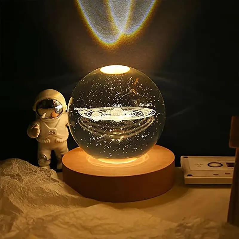 6cm 3D Crystal ball Crystal Planet Night Light Laser Engraved Solar System Globe Astronomy Birthday Gift Home Desktop Decoration