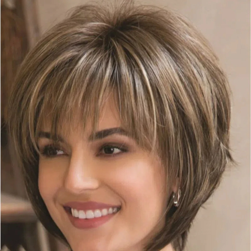 Women Synthetic Hair Wigs Short Curly Short Brown Bob Wigs for Women Mixed Blonde Synthetic Natural Hair Wig
