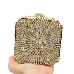 Luxury Crystal Women Evening Bag Metal Box Clutch Wedding Bridal Diamond Minaudiere Mini Handbags Ladies Party Purses