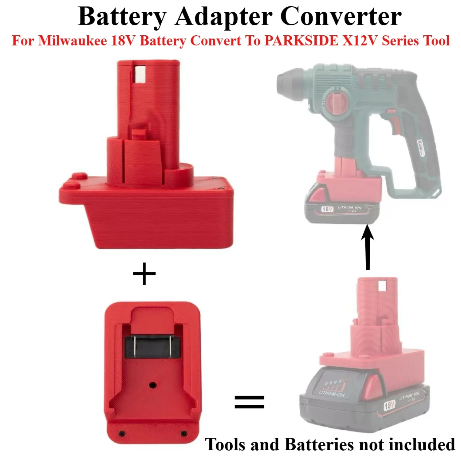 Portable Cordless Battery Adapter for Milwaukee 18V Battery Convert To PARKSIDE X12V Series Tool Converter(No Battery）