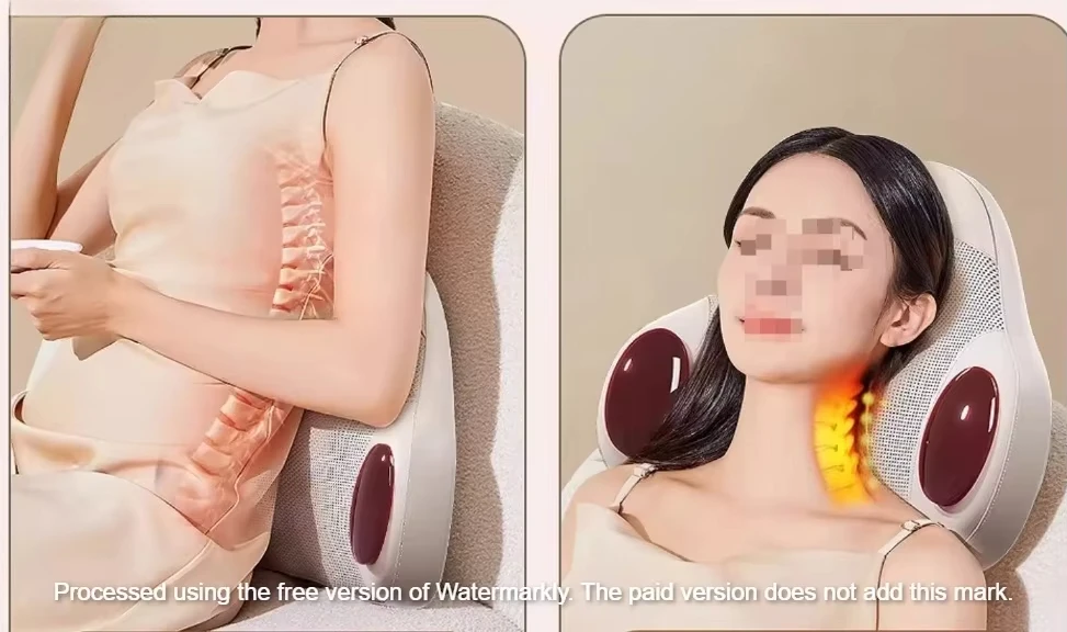 White Massage Lumbar Support [plug-in Model] Warm Compress, Side Buttons, Forward and Reverse Kneading