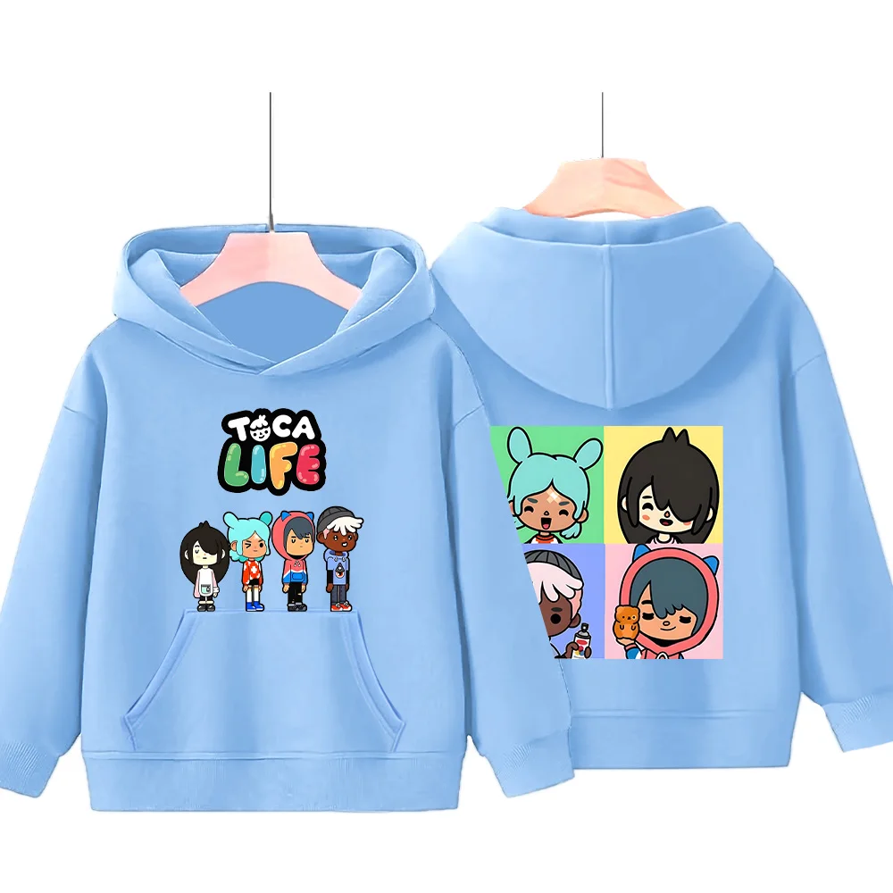 Toca Boca World Pullover Spring Autumn Anime Toca Life World Sweatshirt Cute Boys Girls Kids Clothes Two Sides Print Chic Hoodie