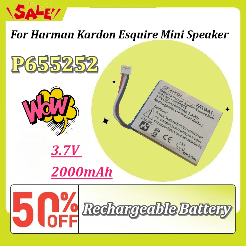 New P655252(3 Wire) CP-HK04 3.7V 2000mAh Portable Wireless Bluetooth Speaker Battery for Harman Kardon Esquire Mini Speaker