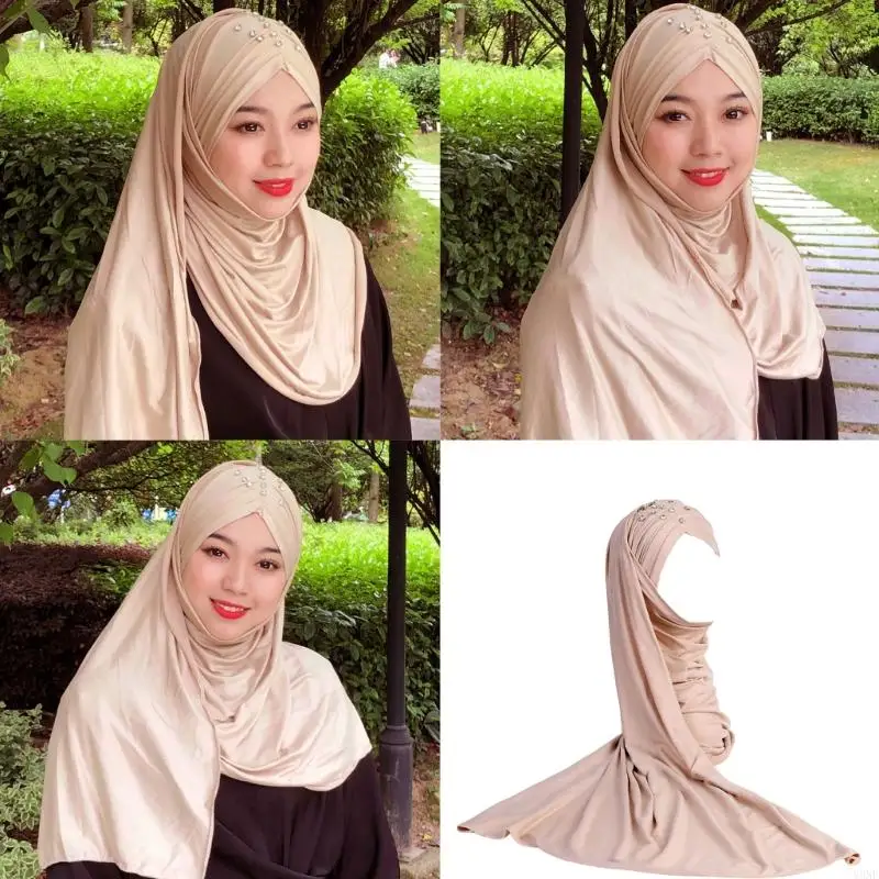 Y3NE Oversized Hijab Comfortable Head Scarf Wrap Rhinestones Decoration Wind Resistant Design Suitable for Various Occasion