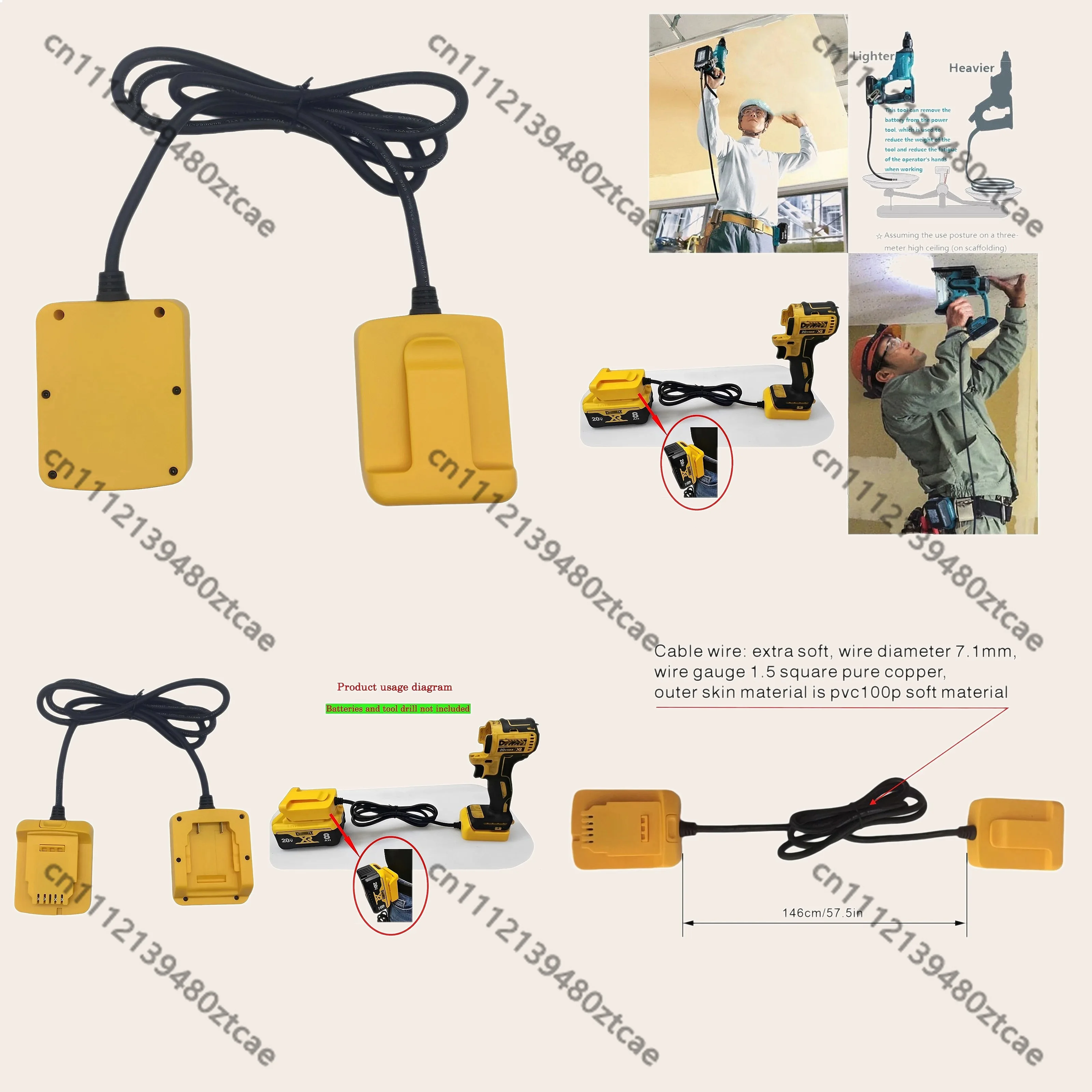 20V Li-ion Battery Extension Cord Converter for DCB Series Batteries to DCB Power Tools Lightweight