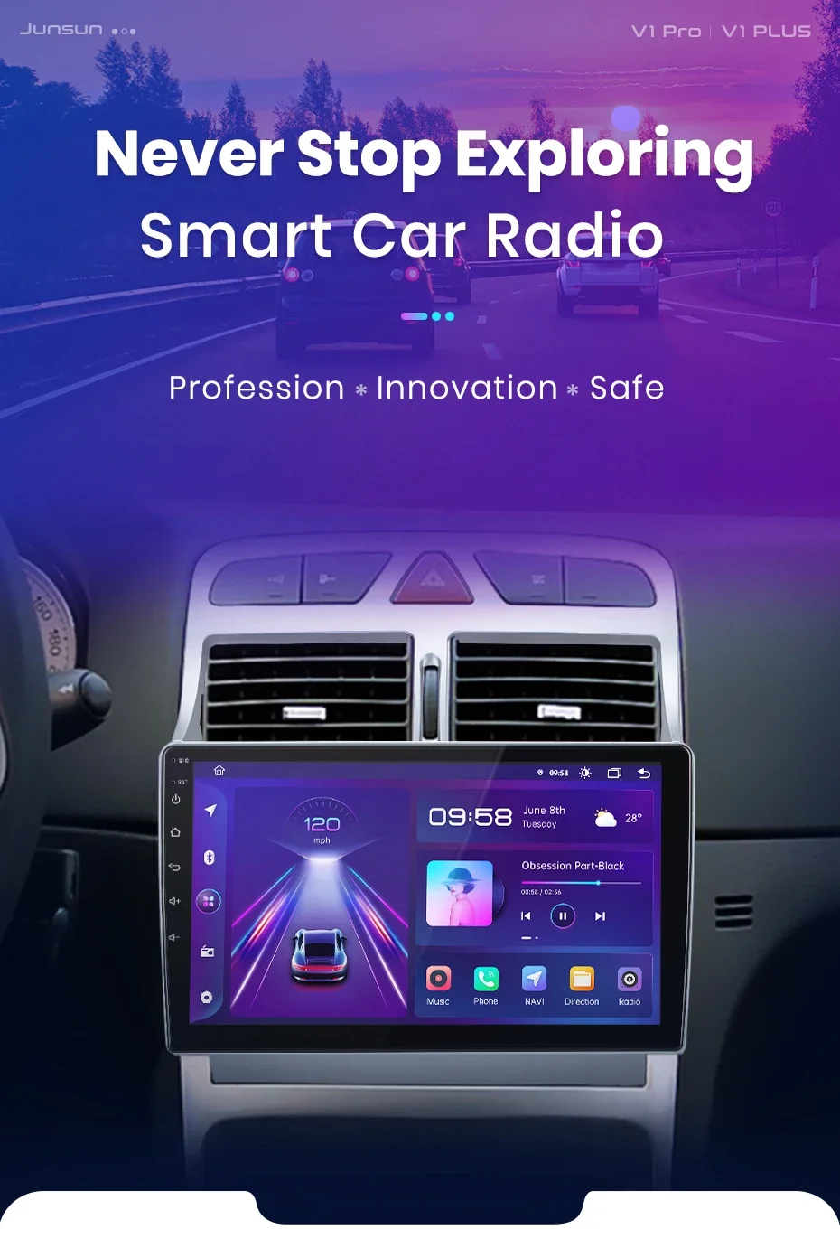 Junsun AI 4G LTE Wireless CarPlay Android Auto Autoradio für Peugeot 307 307CC 307SW 2002 2003 2004-2013 GPS Navi BT DSP RDS FM – Detail 3