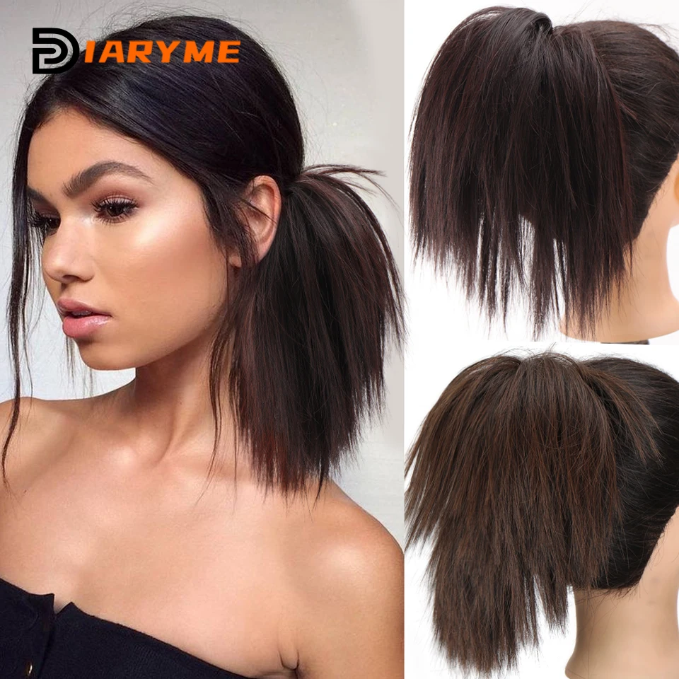 DIARYME Synthetic Straight Hair Bun Extension For Women Messy Fluffy Chignon Ponytail Hair Extension Elastic Hair Ring Heat Resi