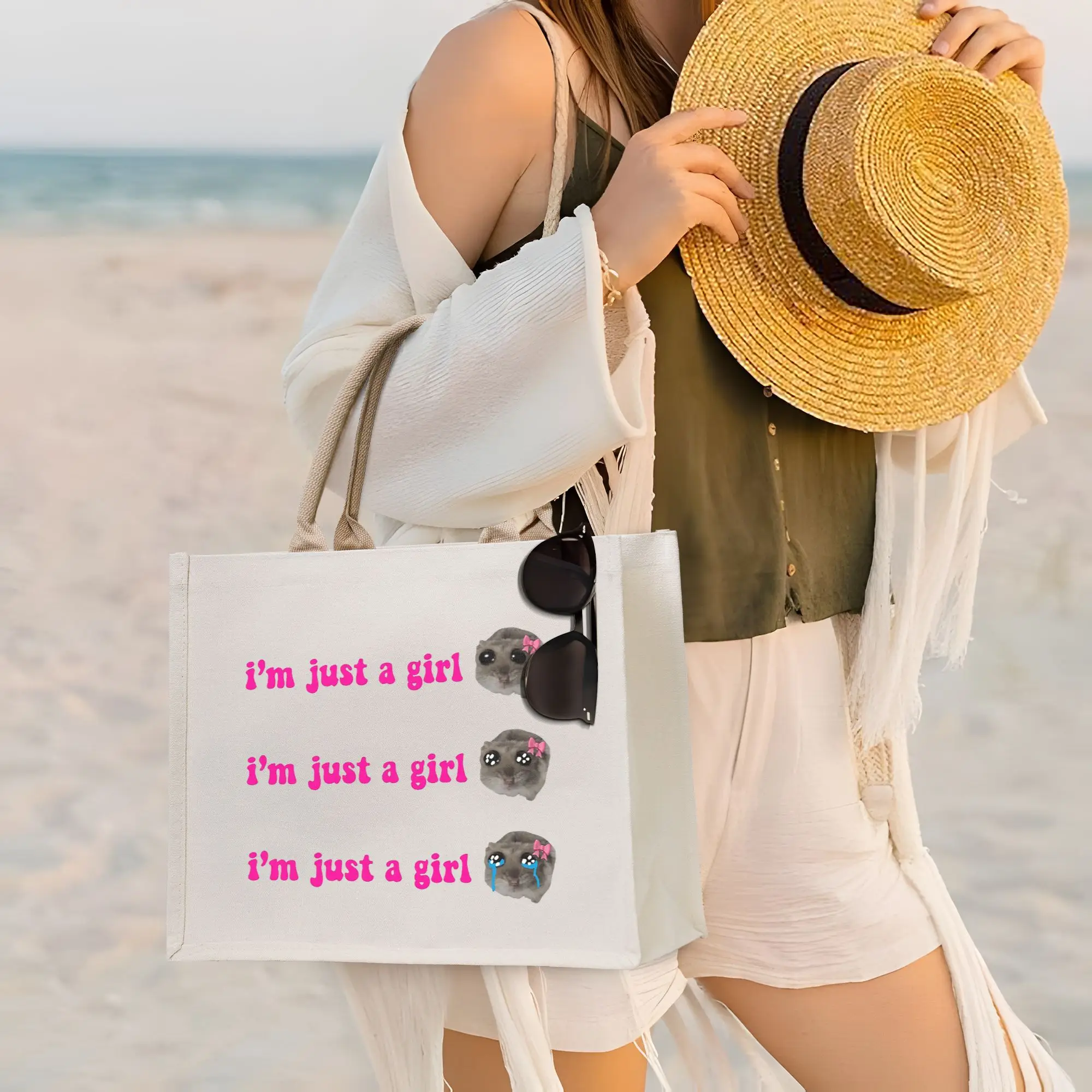 

Сумка-шоппер с мемом о грустном хомяке, холщовая складная сумка-тоут для женщин, дорожная сумка через плечо