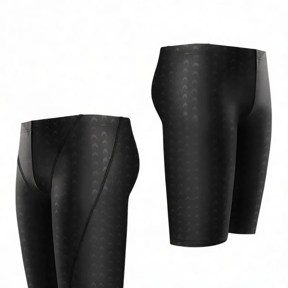 Mens Competitive Bathing Suit Set Shark Skin Texture Five Point Trunks Quick Dry Swimwear With Professional Swim Cap