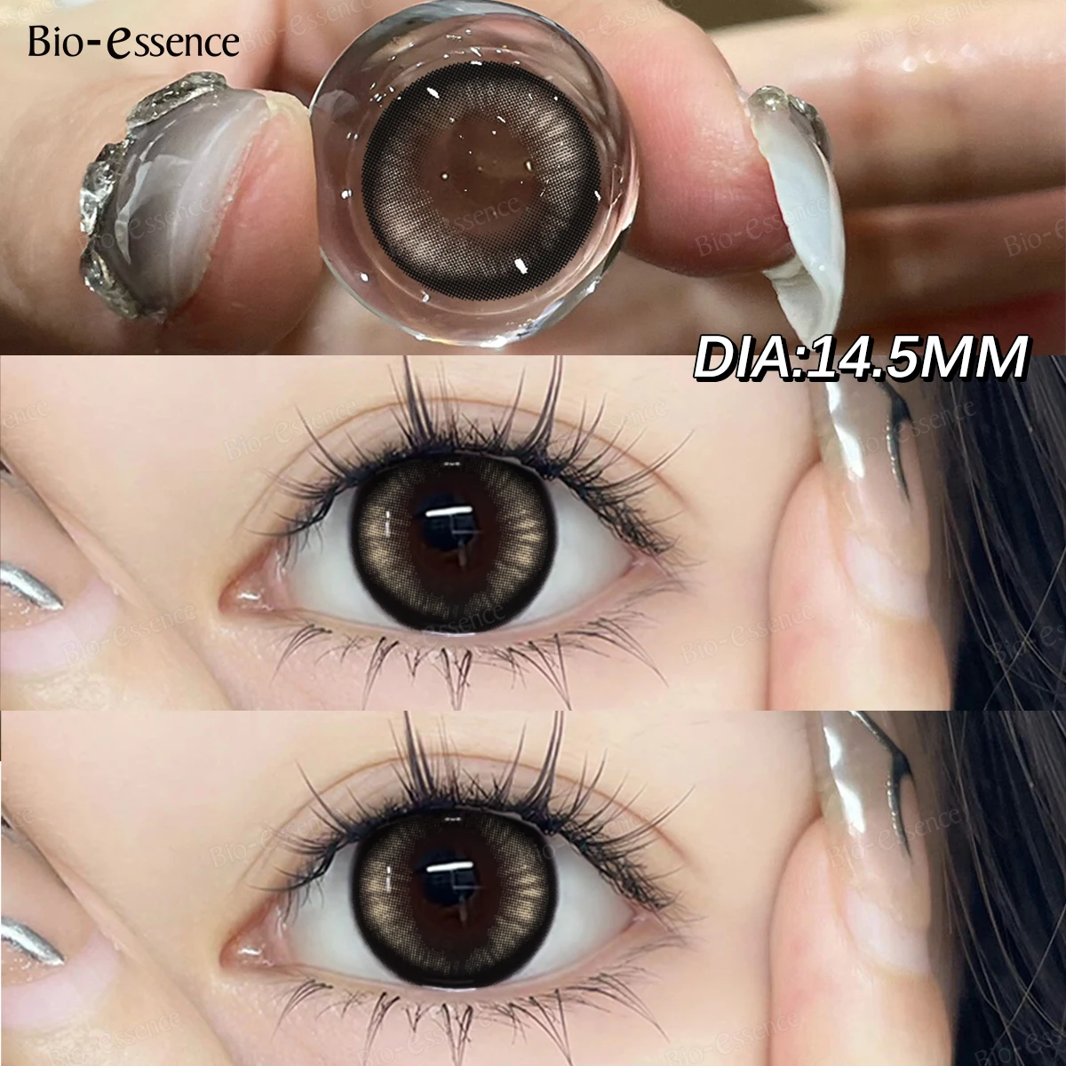 Bio-essense 1 Paar schwarze Gläser mit großen Augen, koreanische Naturlinsen, farbige Kontaktlinsen, Augen mit Grau, schöne Pupillenlentes – Detail 7