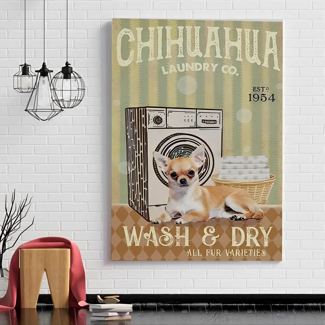 Letrero de aluminio con diseño de perro - Letrero metálico de la empresa de lavandería Chihuahua Dog, decoración de pared para garaje, mancave, bar, cocina