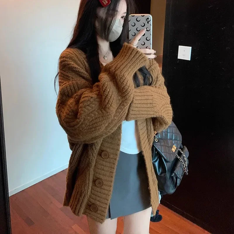 Chunky Knit Cardigan Sweaters Women Oversize Long Sleeve Button Up Cable Knitted Coat Fall Winter Loose Korean Fashion Outfit