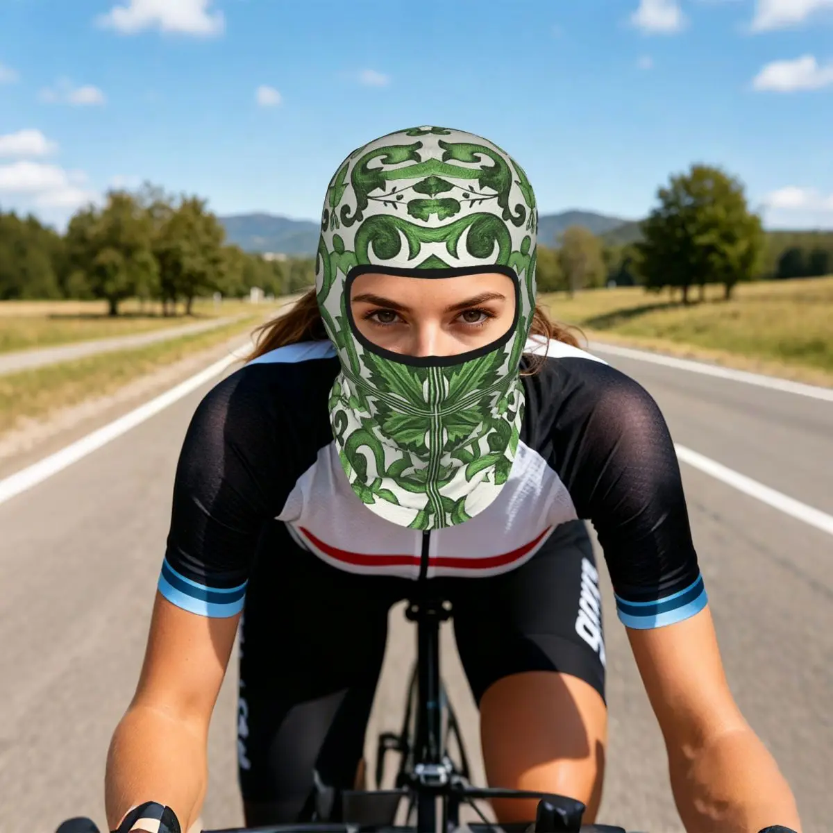 Green Ornate Floral Mediterranean Sicilian Tile Thin Balaclava Full Face Mask Sun Protection Neck Gaiter For Motorcycle Cycling