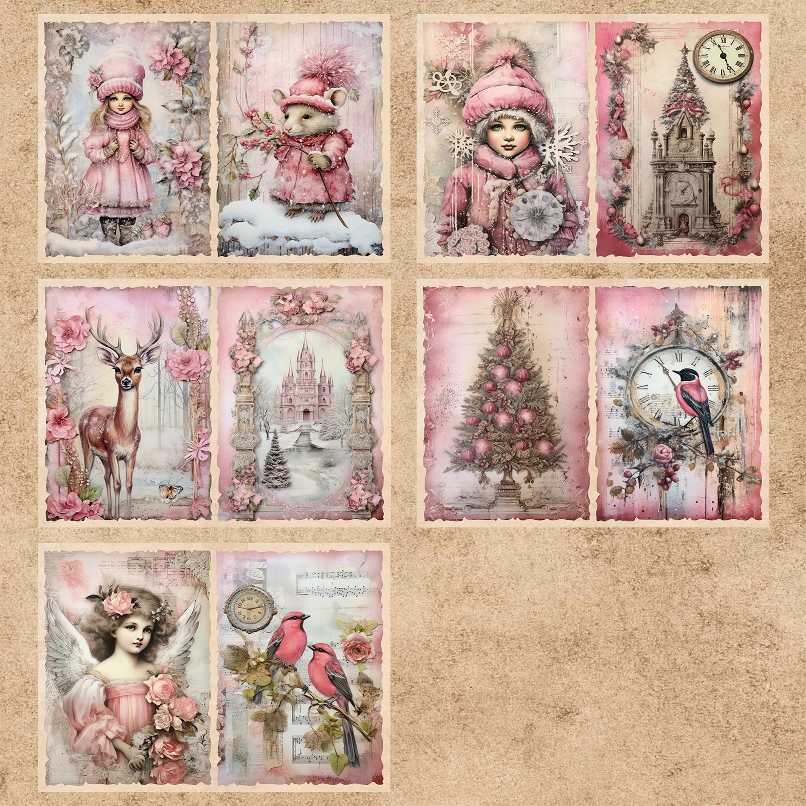 9 hojas tamaño A5 rosa Navidad muñeco de nieve Ángel fondo Vintage Grunge diario planificación Scrapbooking