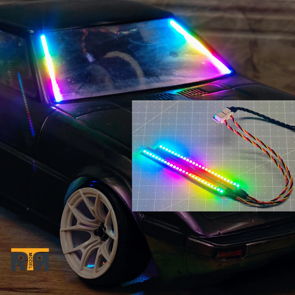 Car Model A-pillar Light Assembly RC Car Throttle-linked Light Assembly Modification and Upgrade RC Car Light Strip with Y-line