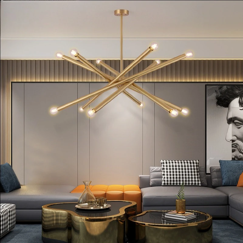 Modern Gold Sputnik Chandelier 14 Light Starburst Ceiling Light Fixture for Living Room Bedroom Dining Room  Mid Century Modern