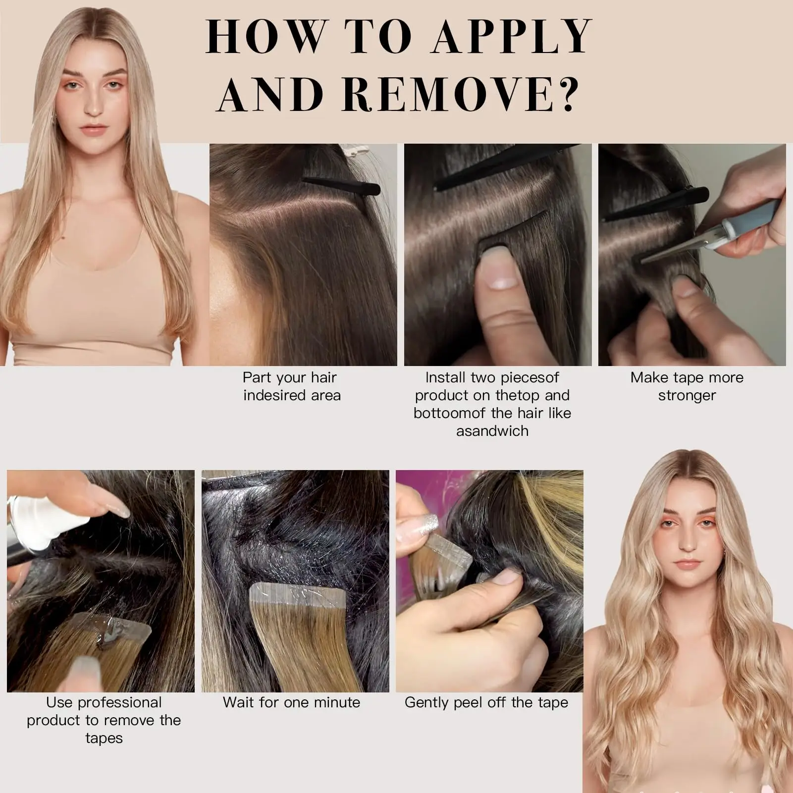 613 شريط مستقيم في وصلات الشعر شعر الإنسان غير مرئية وصلات شعر بشري أشقر 16 بوصة HuxoWax لحمة مزدوجة نسج الشعر #5