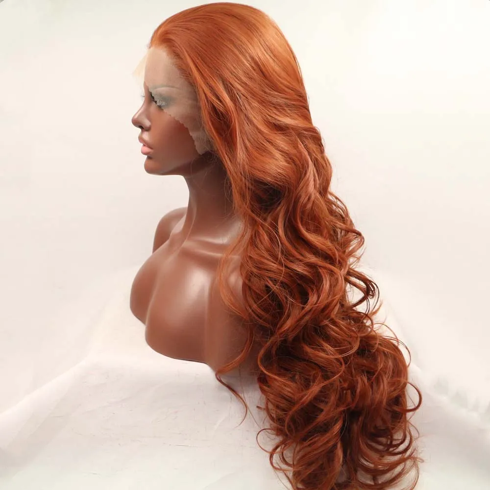 Brown Red Wigs 350# Synthetic Ginger Lace Front Wigs For Women Hair Heat Resistant Fiber Long Hair Wigs Cosplay Part