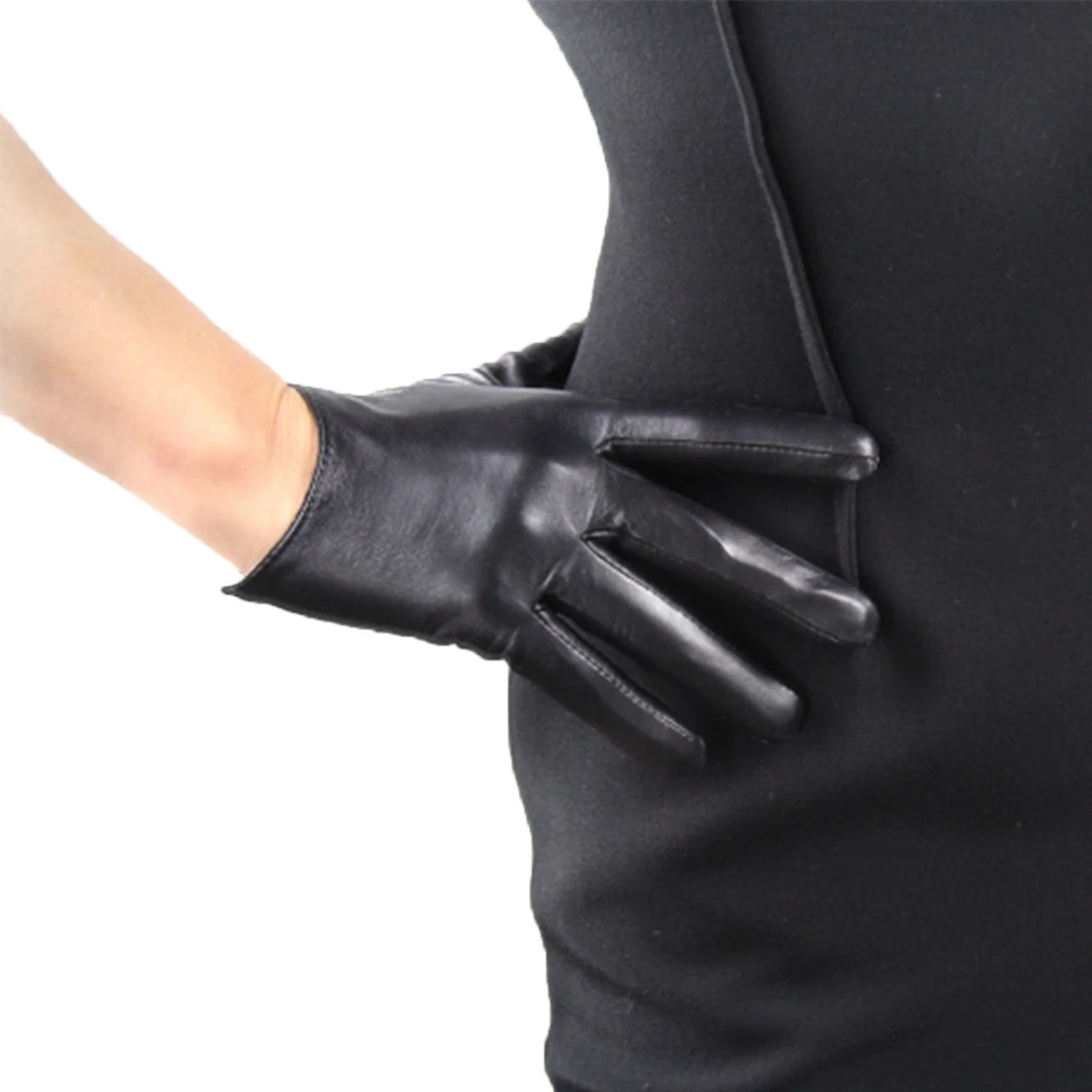 DooWay Women's Black Real Leather Short Gloves Handmade Lambskin Touchscreen Simple Fashion Warm Soft Winter Windproof Gloves