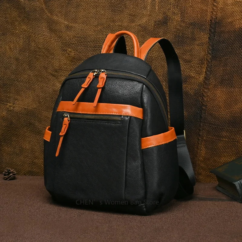 

2025 New Handmade Genuine Leather Backpack Retro Women Bag Leisure Real Cowhide Large Capacity Travel Backpacks