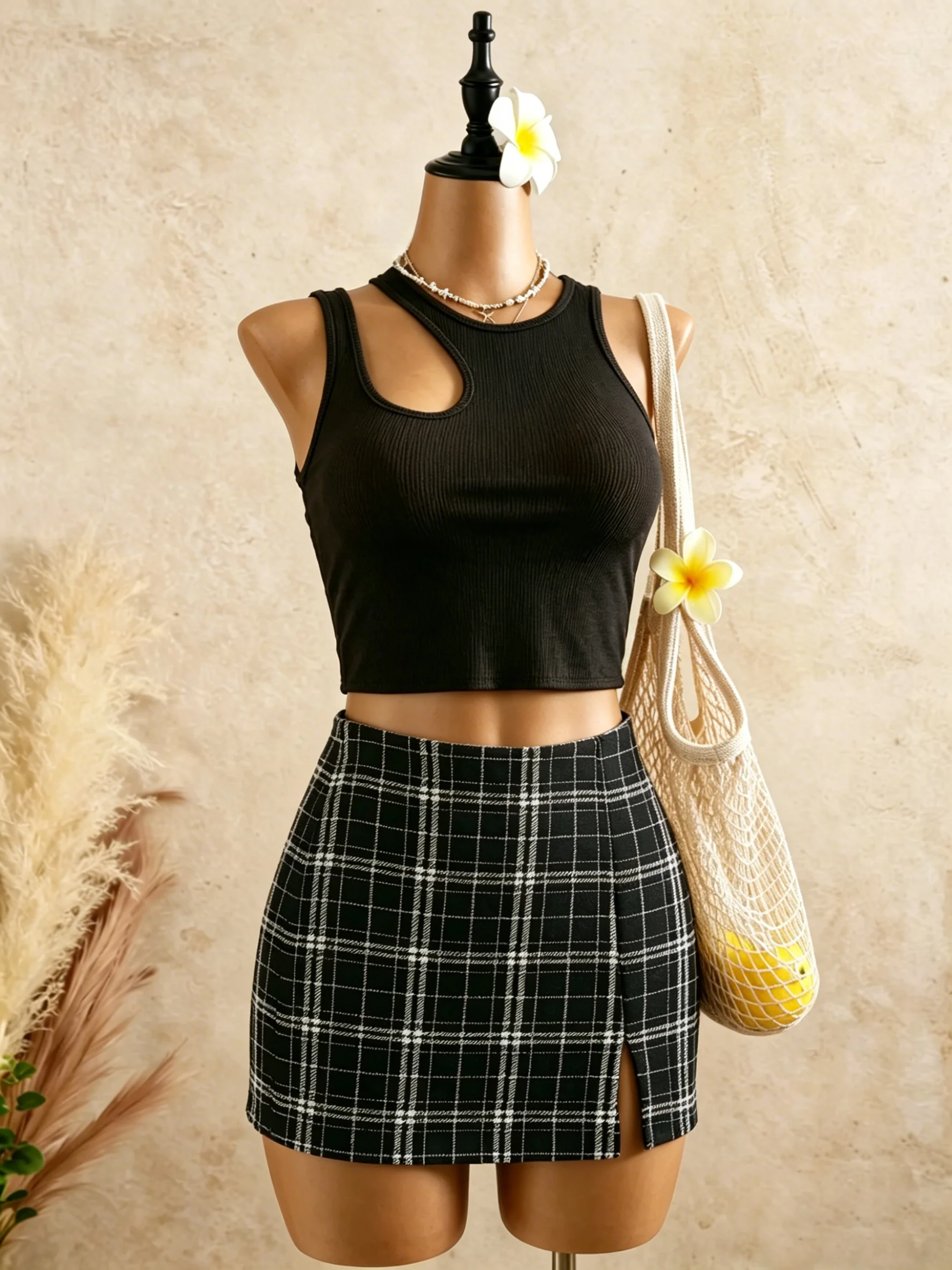 2 Piece Outfits Women Cutout R - Crop Top Crochet ulasan dan harga