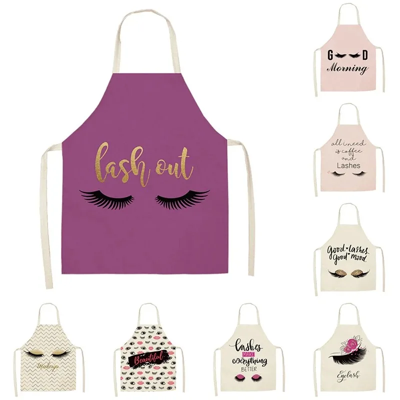 Bronzing Eyelash Pattern Apron Eyelash Extension Cotton Grafted False Cleaning Kitchen Apron Bib Cooking Baking Accessories