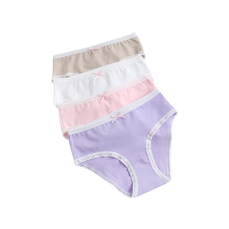 Girls Cotton Briefs Floral Prints Girl Solid Color Underpants Size 100-150 Children Underwear Breathable Boxers 4pcs/Lot