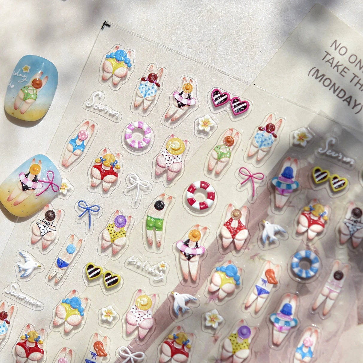 Occhiali da sole bikini Glutei pieni Frangipani Fiore Anello da nuoto Ragazzi e ragazze Bowknot Adesivo autoadesivo per nail art Decalcomania per manicure