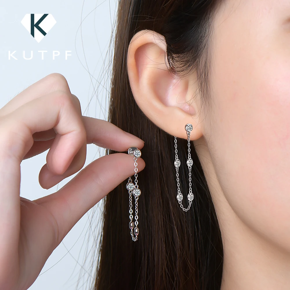 

3mm Round Bubble Moissanite Drop Earrings 100% 925 Sterling Silver Plated 18k Gold Tassel Earwire Stud Earring for Women Jewelry