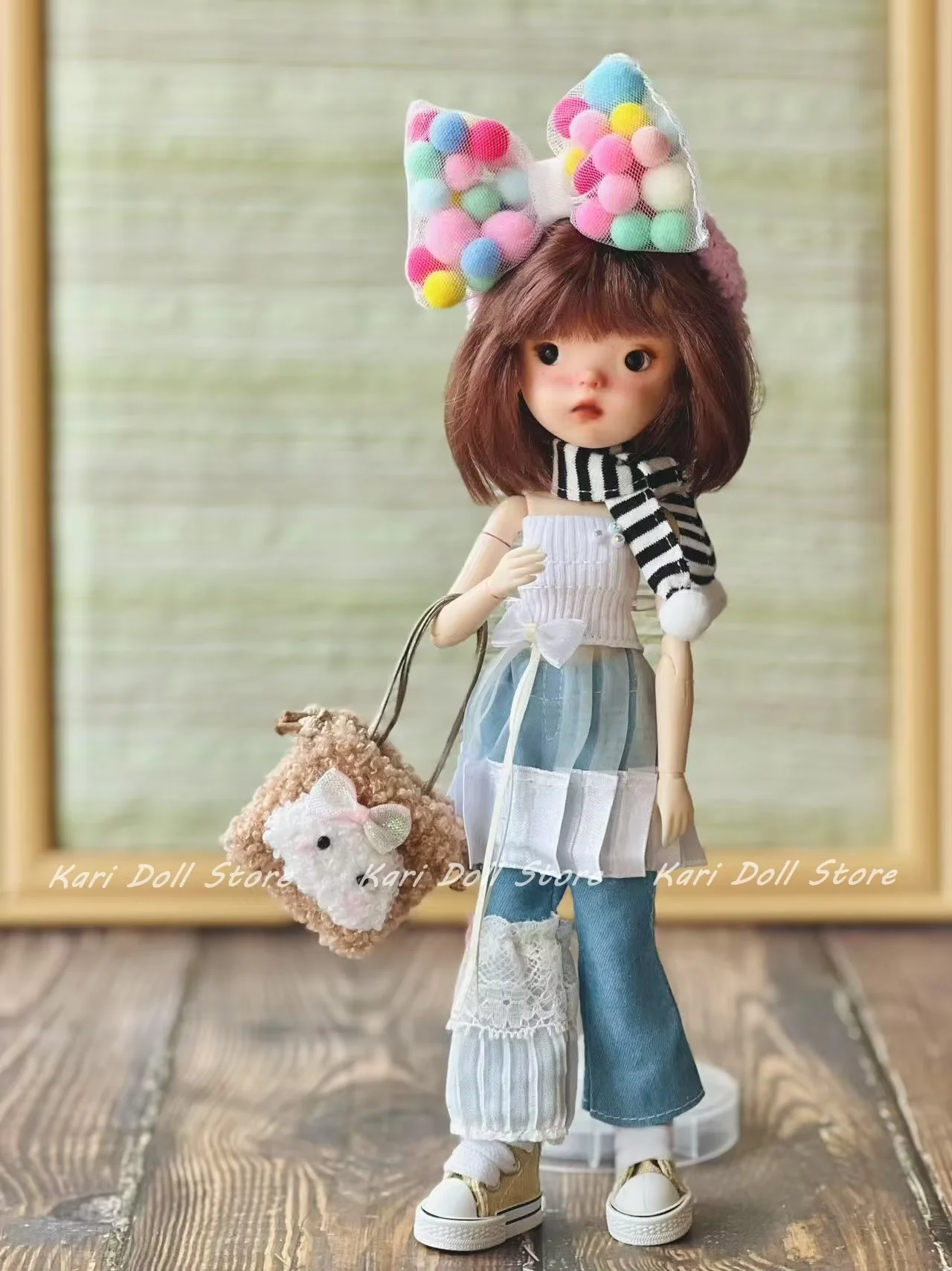 

Kari Doll Clothes and skirts 2025 Colorful Candy Butterfly Headpiece Tube Top Denim Pants Set for Landazz Landoudou Doll