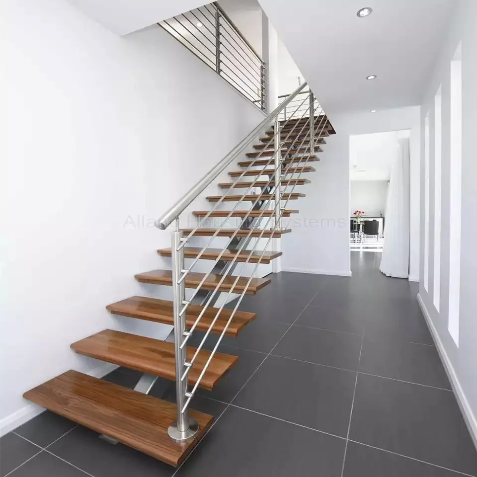 Customization White Oak Step Luxury Modern Custom Wooden Straight Stair Models Iron Stairs