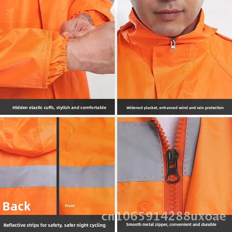 Reflective Waterproof Raincoat Set for Labor Protection Sanitation Duty Motorcycle Electric Bike Rain Poncho Oxford Cloth Adult