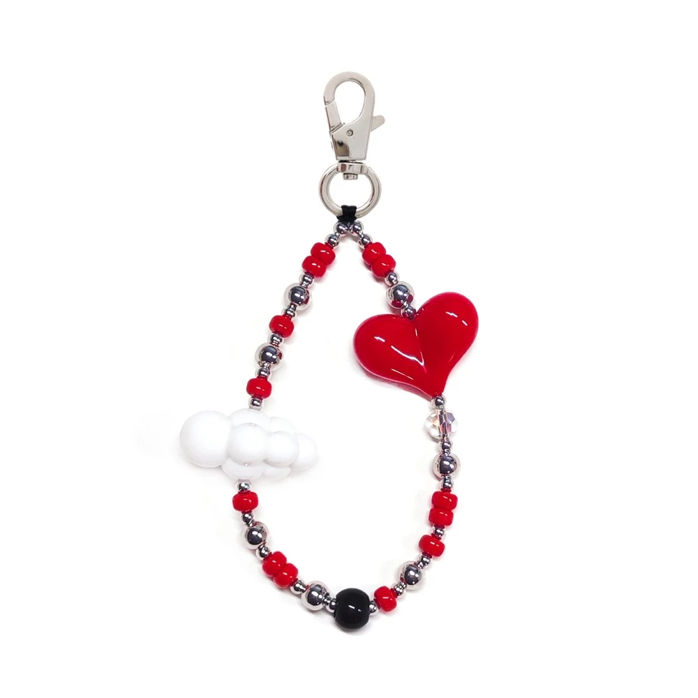 HERLOOK Red Heart Keychain Y2K Key Charm Accessories Cloud Keyring Beads Key Chain Daily Clothing Decor